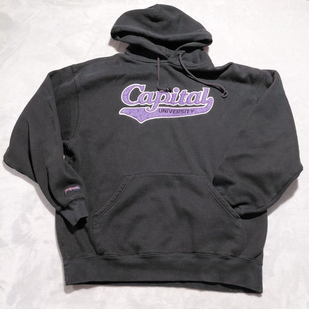 VTG Capital University Cbus OH Black Varsity Patch Jansport Hoodie Sweatshirt L